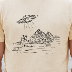 Ancient Egypt UFO T-Shirt: Sphinx & Pyramids Art