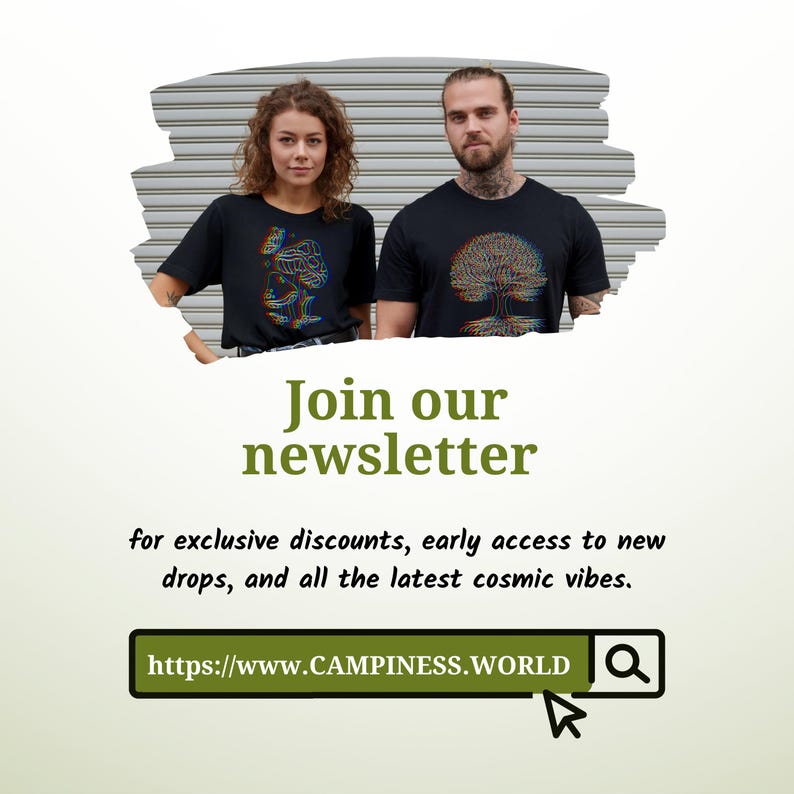 Landing page of campiness.world store, inviting visitors to subscribe to the newsletter for exclusive discounts and updates on new product drops. Features a sign-up form and welcoming design, encouraging customer engagement and brand connection.