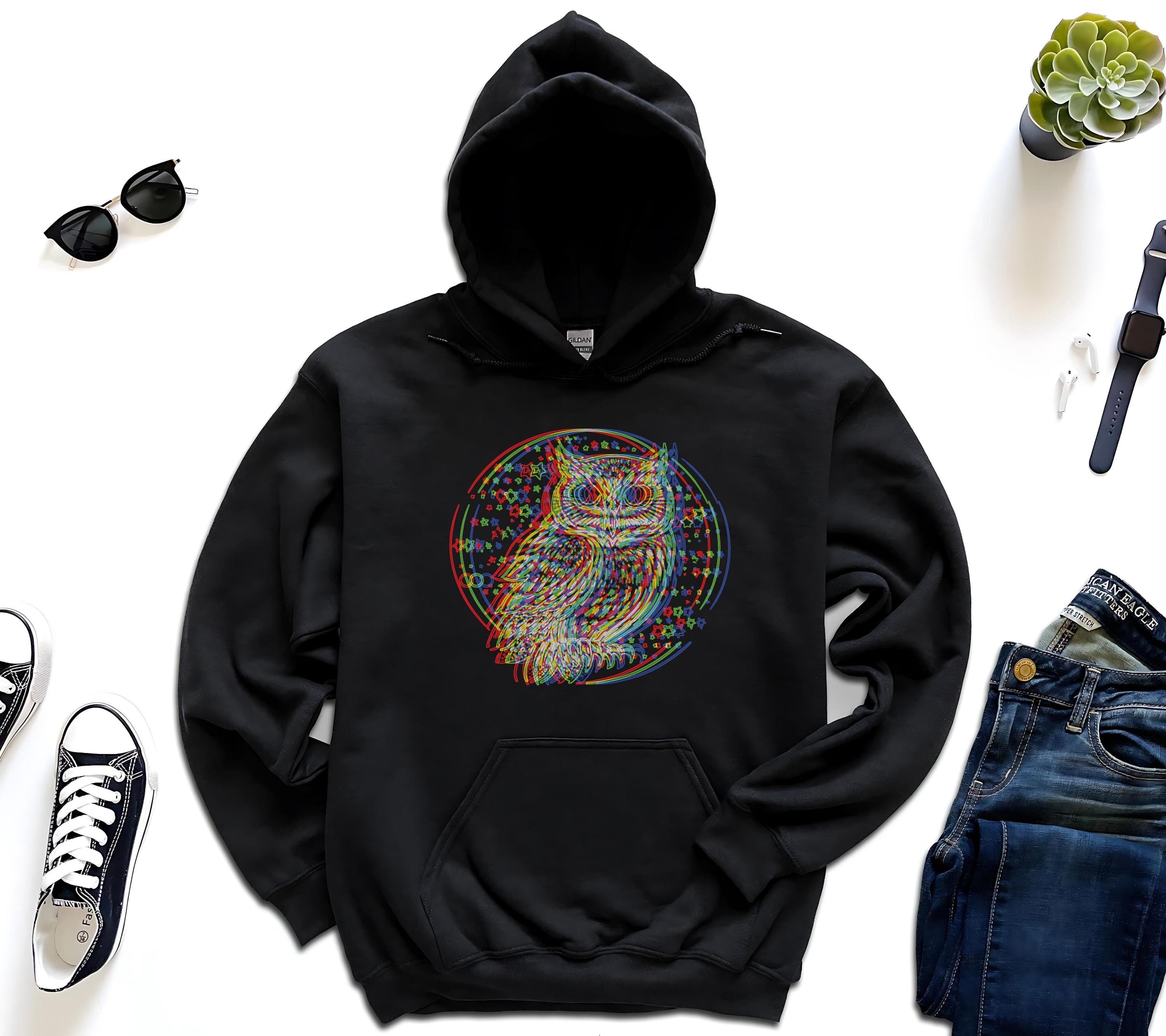 Psychedelic Owl Hoodie: Trippy Rave Bird Watching Outfit