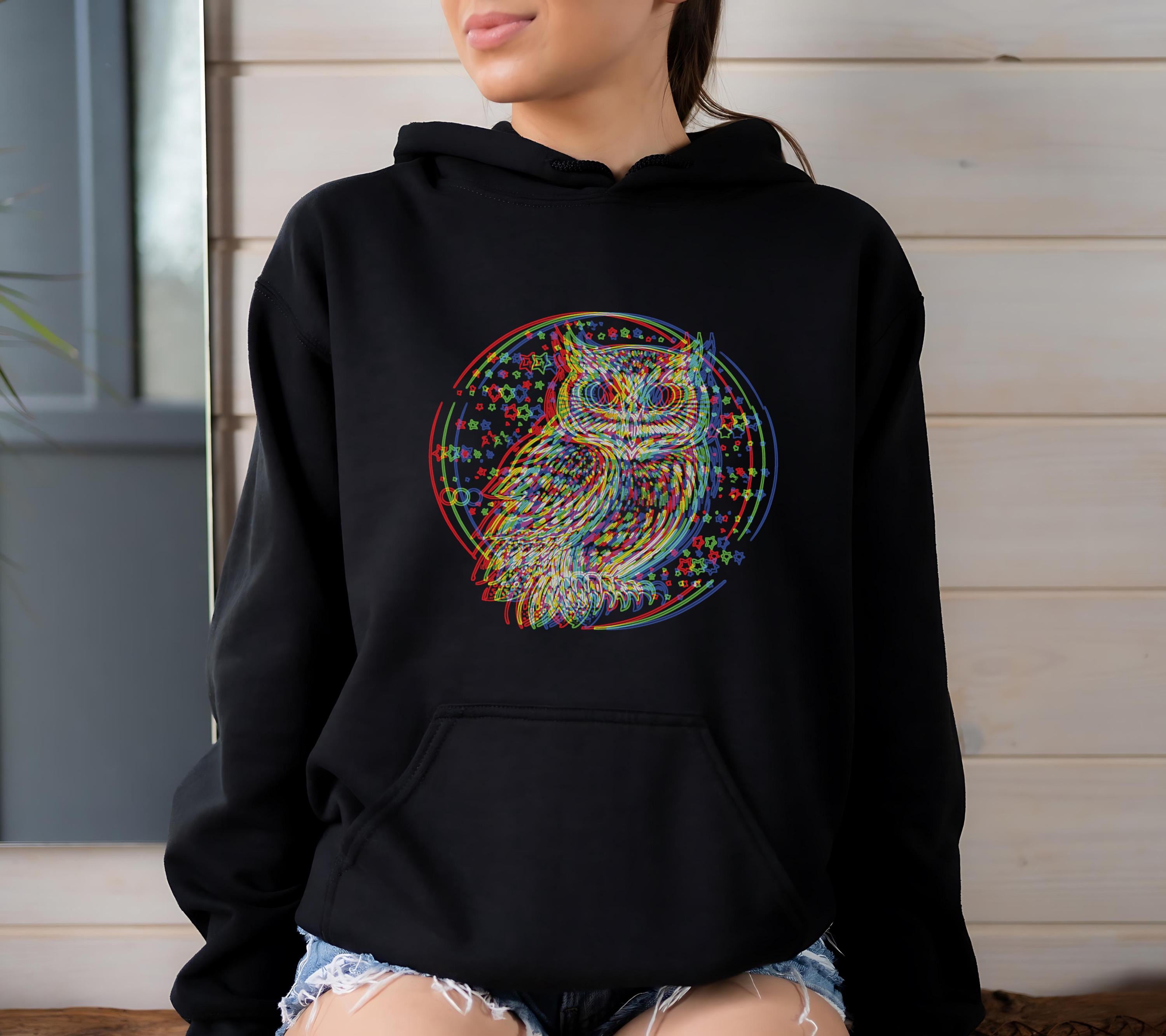 Psychedelic Owl Hoodie: Trippy Rave Bird Watching Outfit