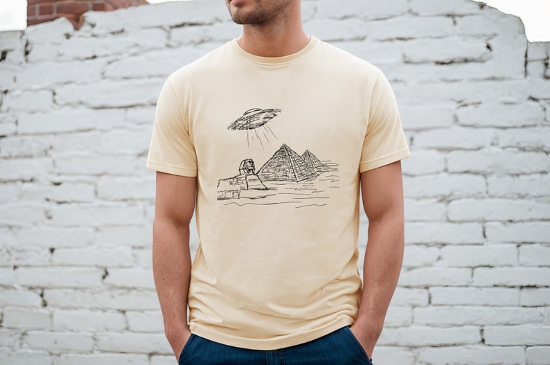 Ancient Egypt UFO T-Shirt: Sphinx & Pyramids Art image 2