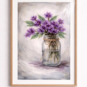 Impression florale violette de pot Mason, art de la ferme Cottagecore (téléchargement numérique)