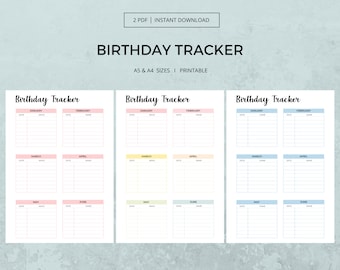 Birthday Tracker PRINTABLE DIGITAL Monthly Calendar Date Name Reminder Event Party Bday Minimalist Planner Organizer Sheet