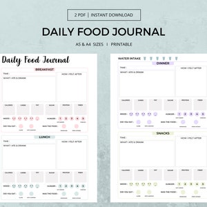 Printable Food Journal | Track Meals, Nutrition & Wellness | Daily Meal Planner | Healthy Eating Log | Instant Download PDF