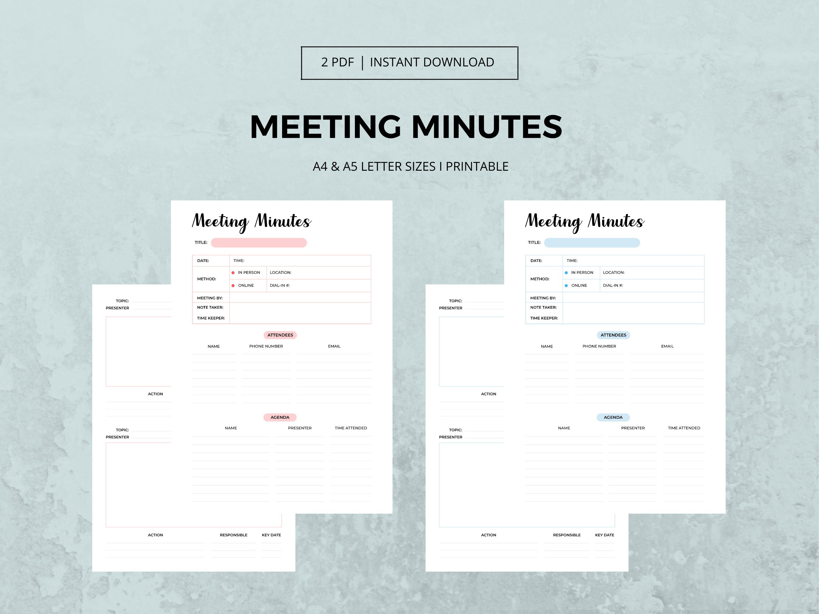 Printable Meeting Minutes Template Professional Minute-taking Tool ...