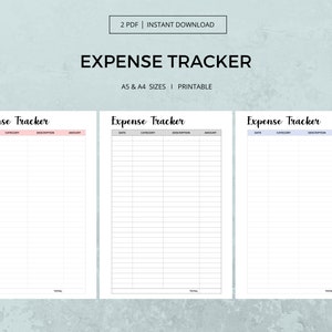 Expense Tracker PRINTABLE DIGITAL Minimal Spending Costs Debit Debt Log Payment for Household Family Single