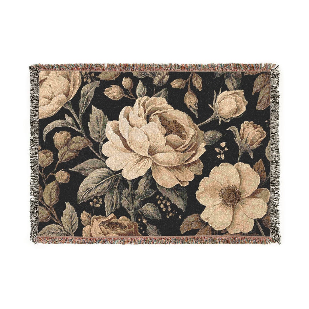Vintage Floral Roses Woven Blanket | Tapestry Throw, Cottagecore Decor ...