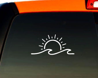 Sun and Wave Beach Decal Bumper Sticker Window Decal