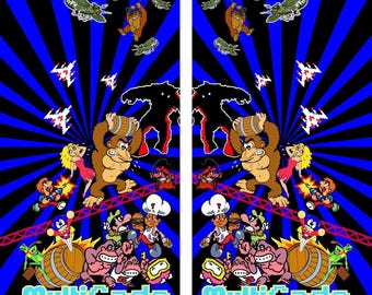Set di 2 adesivi laterali per cabinati arcade Multicade, colore blu, a grandezza naturale.