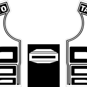 May include: Black and white arcade machine side art with the TAITO logo at the top. The design features a stylized number 2 and a central black panel with a white rectangular shape.