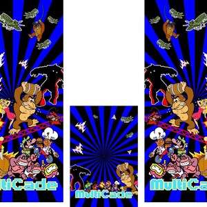 Juego de 3 piezas de embellecedores laterales y placas protectoras para máquinas recreativas Multicade, laminados en color azul.