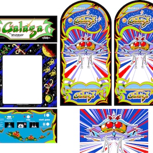 Galaga 6pc  Arcade Cabinet Graphics - Arcade Side Art - Restoration Art