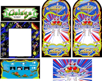 Grafica del cabinato arcade di Galaga - Restauro: grafica laterale, cornice, insegna luminosa