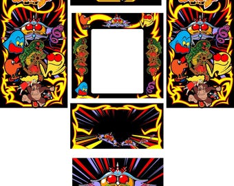 Multicade Galaga Arcade Side Art 6pc Set Highest Quality Mame Bezel CPO Marquee