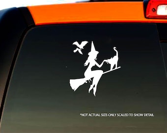 Witch on Broom Decal Bumper Sticker Window Decal - Halloween - Astrology