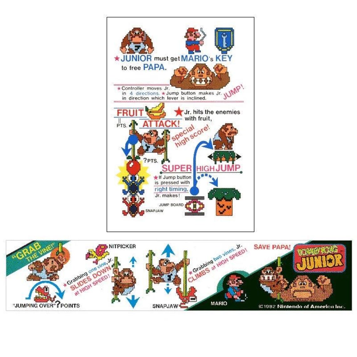 Donkey Kong Junior Arcade Decal Kit Instruction Card and Bezel Insert ...