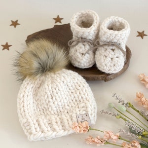 Knit Hat and Booties, Chunky Wool Hat Booties