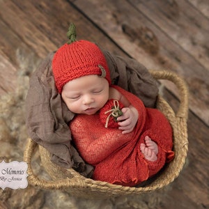 Pumpkin Hat with Mini Pumpkin | Newborn Knot Hat | Fall Baby Hat | Photography Prop
