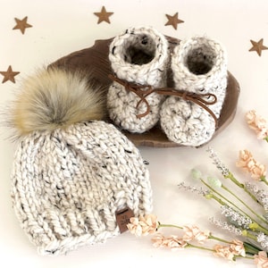 Wool Hat and Booties, Handmade Michigan USA, Newborn Baby Welcome Gift