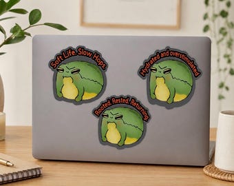 Moody Frog Stickers | Soft Life, Hydrated, Overstimulated Vinyl Decals