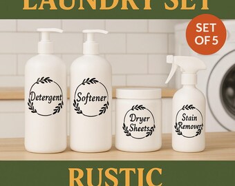 Laundry Room Label Set | Farmhouse Laundry Decals | Detergent Softener Bleach Dryer Sheets Stain Remover