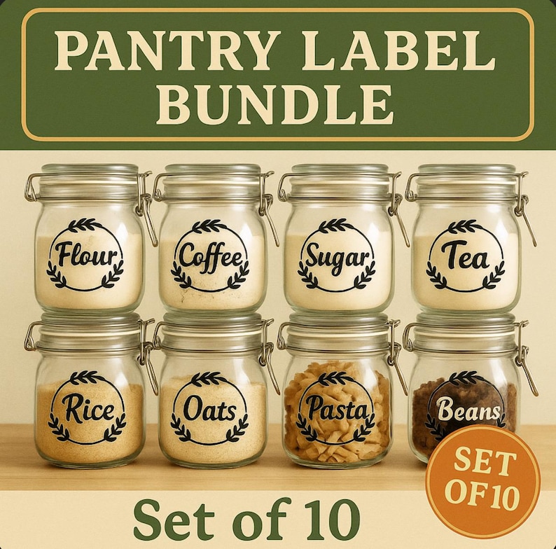 Rustic Pantry Labels - Farmhouse Style Vinyl Decal Set - Etsy