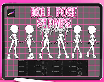Doll Procreate Brushes, Doll Procreate Stamps, Y2K Procreate, Procreate Poses, Pose Stamps, Doll Stamps, Procreate Character, Doll Maker