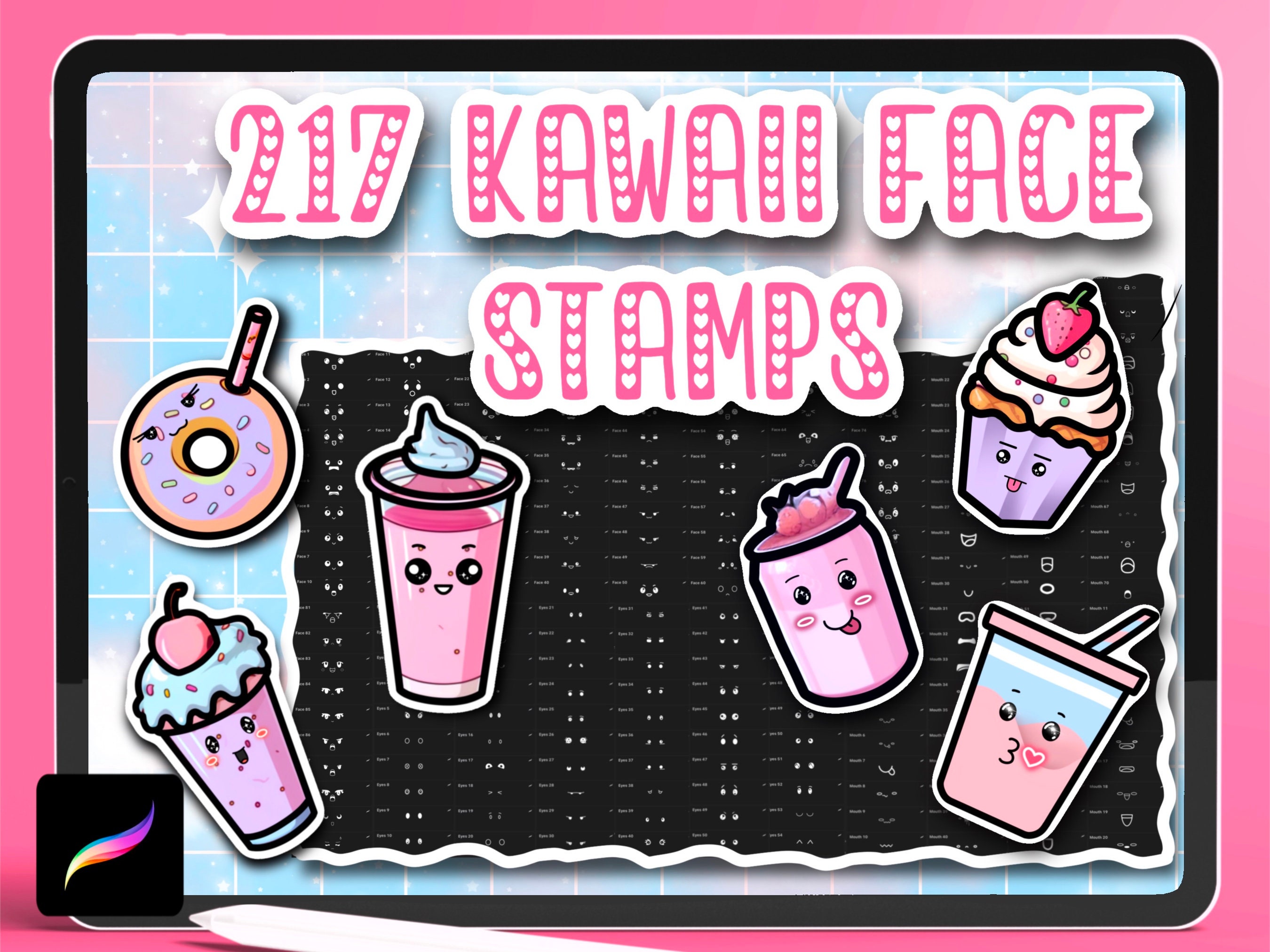 Procreate Kawaii Stamps Kawaii Procreate Kawaii Faces Procreate Faces