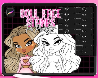 Doll Procreate Brushes, Doll Procreate Stamps, Y2K Procreate, Procreate Faces, Face Stamps, Doll Face Stamps, Procreate Doll Face,