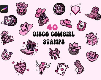 Cowgirl Brushes, Disco Cowgirl Procreate Stamps, Procreate Stamps, cowgirl Stamps, Procreate cow stamp, country Procreate