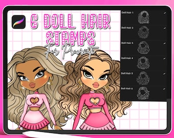 Doll Procreate Brushes, Doll Procreate Stamps, Y2K Procreate, Procreate Hair Stamps, Hair Stamps, Doll Stamps, Procreate Hair, Dolls
