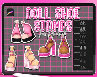Doll Procreate Brushes, Doll Procreate Stamps, Y2K Procreate, Procreate shoes, shoe Stamps, Doll Stamps, Procreate fashion stamp, Doll Maker