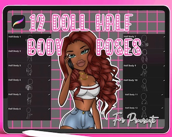 Doll Procreate Brushes, Doll Procreate Stamps, Y2K Procreate, Procreate Poses, Pose Stamps, Doll Stamps, Procreate Character, Doll Maker