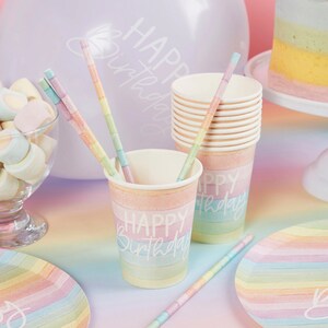 Pastel Party Pack Decorations Tableware Plates Cups Napkins Tablecover, Pastel Birthday, Colour Party, Pastel Decorations, Party Supplies Bild 2