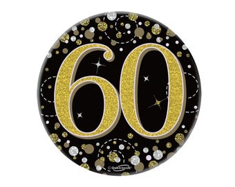 Black & Gold 60th Birthday Badge (1 Pack), Birthday Badges, Party Badges, Sparkling Boys/Mens Birthday Supplies, High Quality Badges