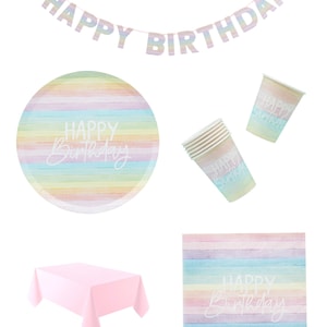 Pastel Party Pack Decorations Tableware Plates Cups Napkins Tablecover, Pastel Birthday, Colour Party, Pastel Decorations, Party Supplies Bild 10