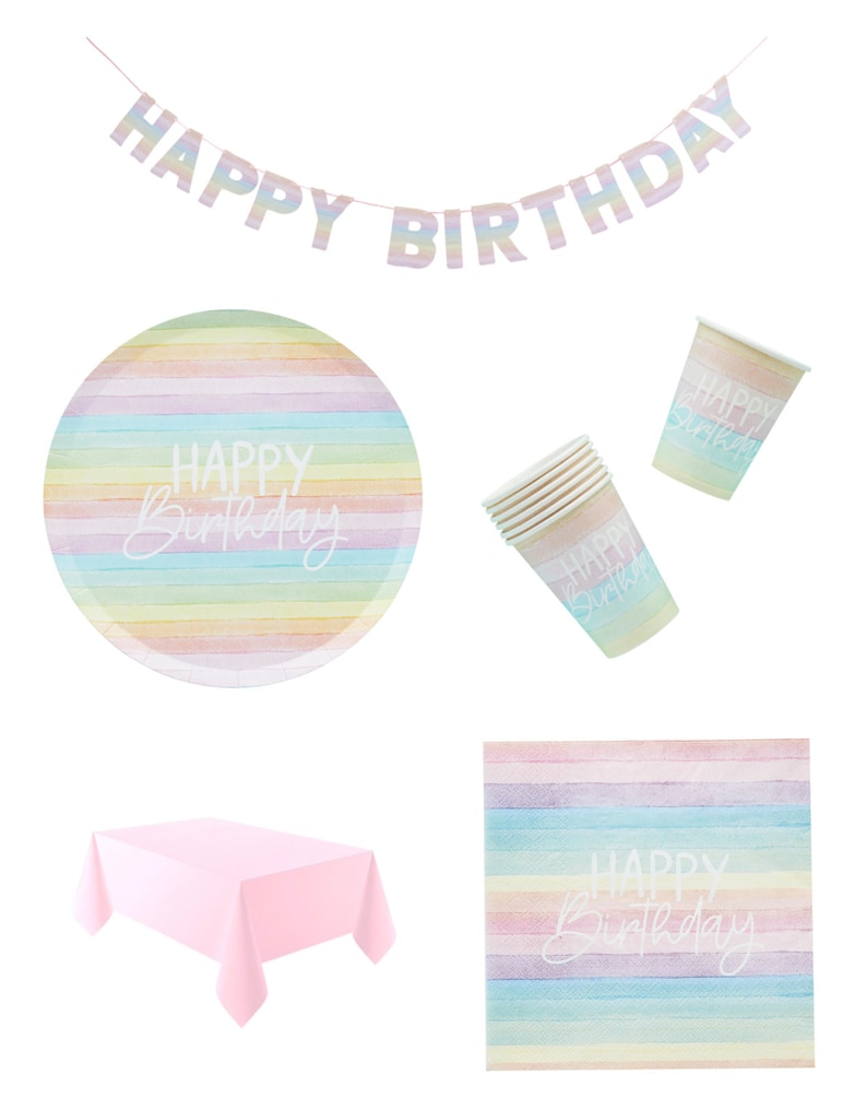 Pastel Party Pack Decorations Tableware Plates Cups Napkins Tablecover, Pastel Birthday, Colour Party, Pastel Decorations, Party Supplies Bild 10