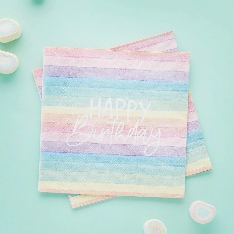 Pastel Party Pack Decorations Tableware Plates Cups Napkins Tablecover, Pastel Birthday, Colour Party, Pastel Decorations, Party Supplies Napkins (16pk)