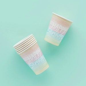 Pastel Party Pack Decorations Tableware Plates Cups Napkins Tablecover, Pastel Birthday, Colour Party, Pastel Decorations, Party Supplies Cups (8pk)