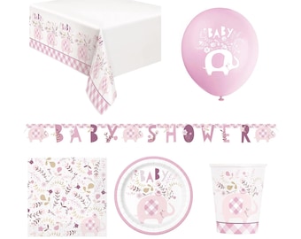 Pink Elephant Baby Shower Party Tableware Decorations Plates Cups Napkins Tablecover Pink Baby Shower Pink Girls Gender Reveal Supplies