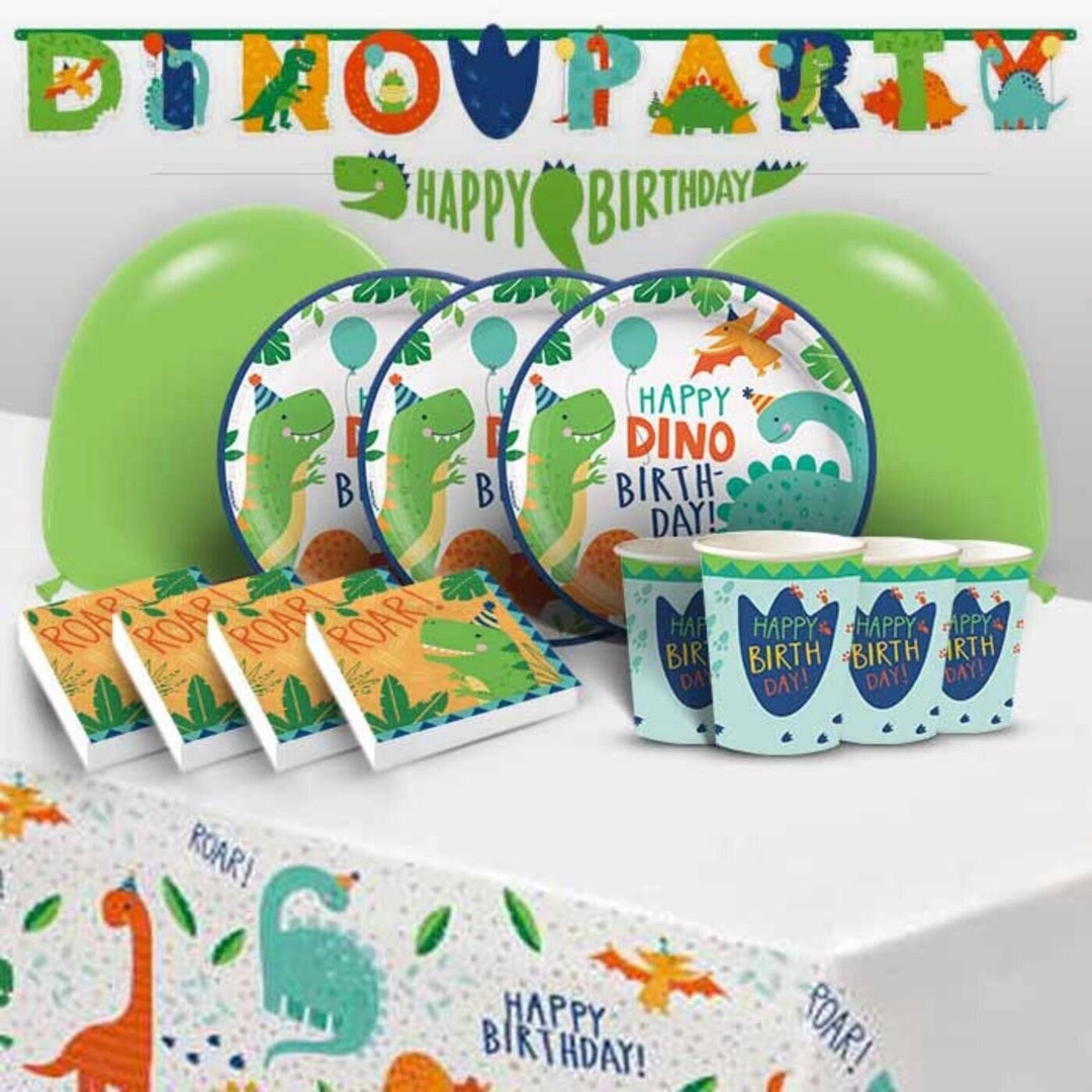 Dinosaur Party Pack Decorations/tableware Including Plates/cups/napkins ...