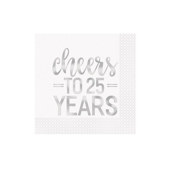 Anniversary Party Napkins (16 Pack), Silver Anniversary, 25 Years Celebration, Silver Napkins, Cheers To 25 Years Napkins