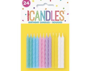 Pastel Assorted Coloured Candles (24 Pack), Birthday, Birthday Party, Coloured Cake Candles, Pastel Happy Birthday, Decorations Ornaments