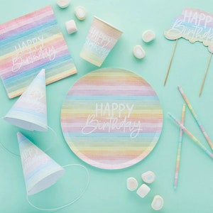 Pastel Party Pack Decorations Tableware Plates Cups Napkins Tablecover, Pastel Birthday, Colour Party, Pastel Decorations, Party Supplies