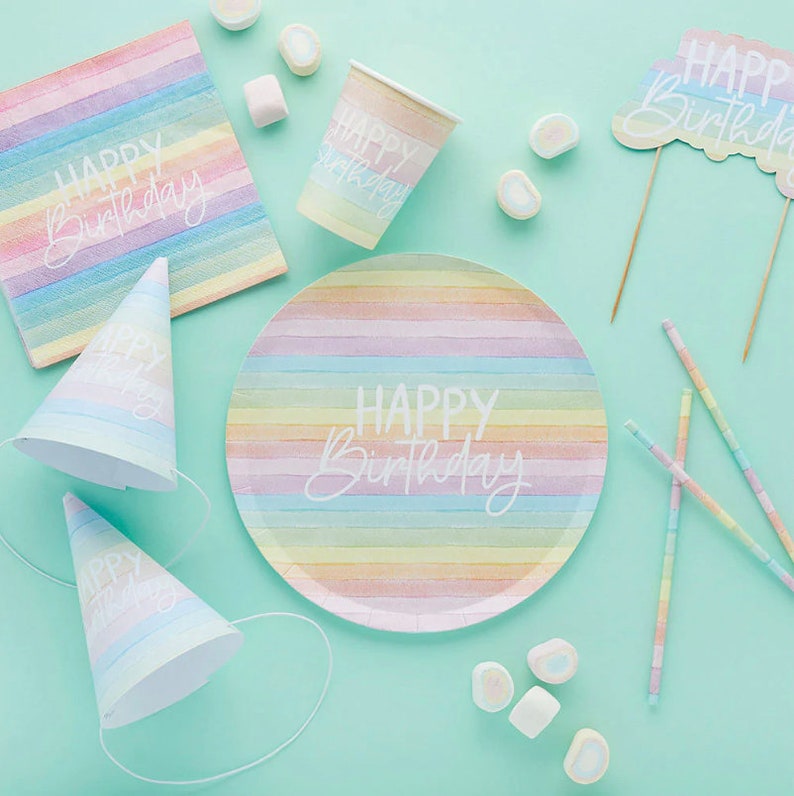 Pastel Party Pack Decorations Tableware Plates Cups Napkins Tablecover, Pastel Birthday, Colour Party, Pastel Decorations, Party Supplies Bild 1