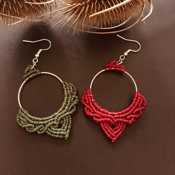 Creoles "boho chic", boho, hippie chic, fantasy, macramé earrings, micro macramé, hanging loops