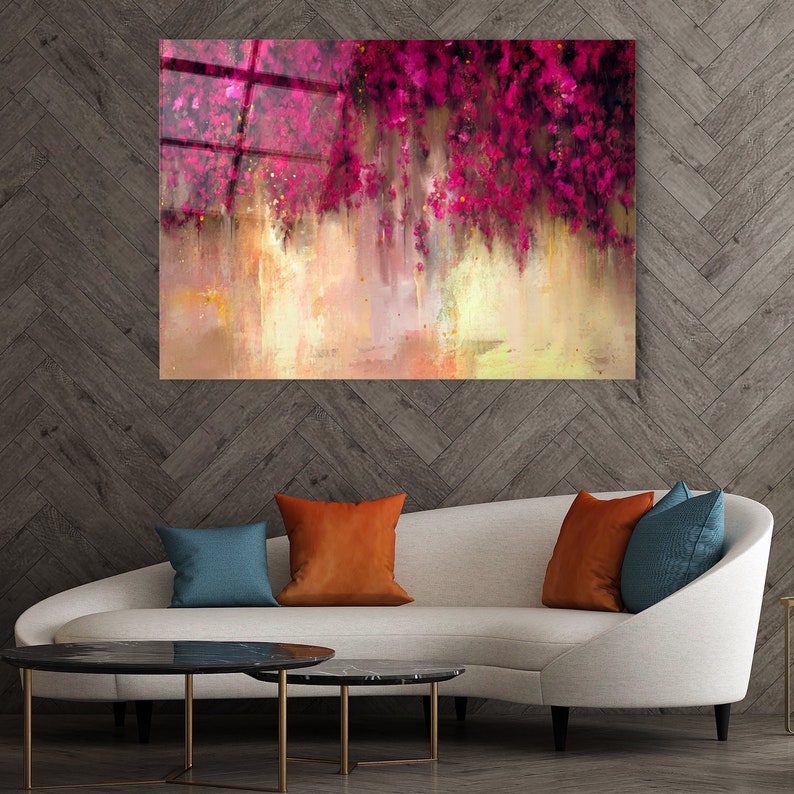 Tempered Glass Wall Art Pink Flower Large Wall Art Glass Etsy