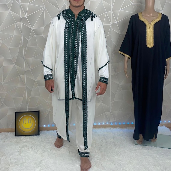 Qamis homme, Jabador 3 pièces, Djellaba, tenue aid homme, eid mubarak,  tenue orientale homme, Abaya traditionnelle maroc cérémonie Mariage -   France