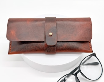 Leather Glasses Case, Handmade Italian Leather Eyeglass Case, Sunglasses Case, Minimal Leather Gift for Him or Her, Gift for Mom, Dad,
