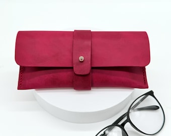Leather Glasses Case, Handmade Italian Leather Eyeglass Case, Sunglasses Case, Minimal Leather Gift for Him or Her, Gift for Mom, Dad,